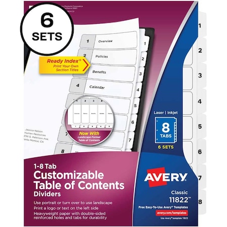 Divider,Ri,8Tab, B&W,6Pk